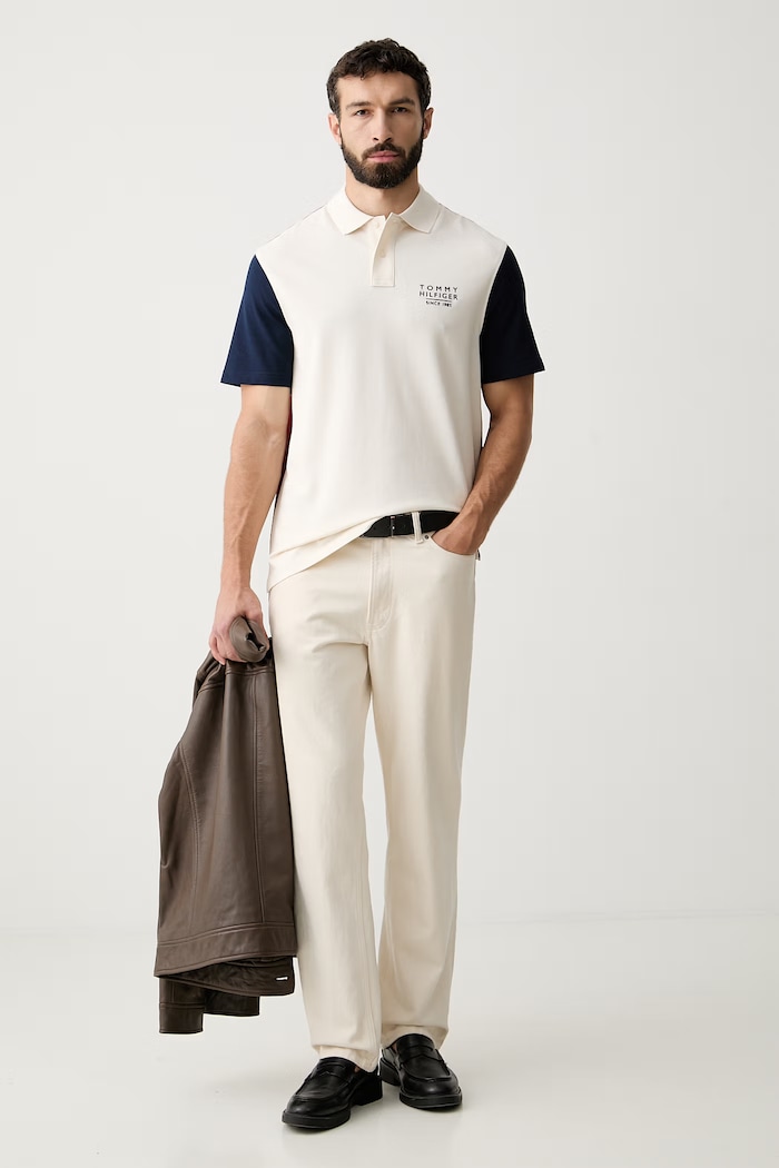 Tommy Hilfiger polo tričko pánske bavlnené s elastanom MW0MW43377 béžová AW26