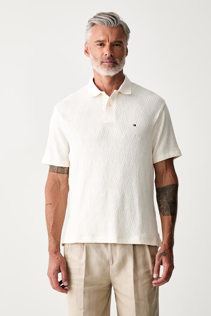 Tommy Hilfiger pletena polo majica za muškarce s lyocellom bež MW0MW43279