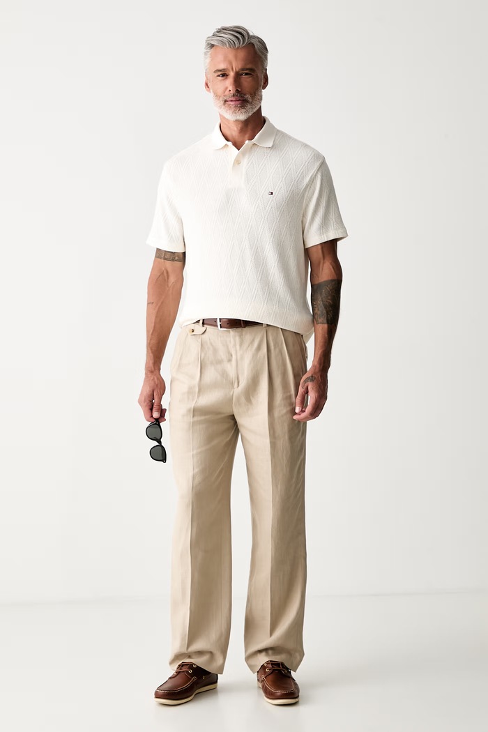 Tommy Hilfiger pletena polo majica za muškarce s lyocellom MW0MW43279 bež AW26
