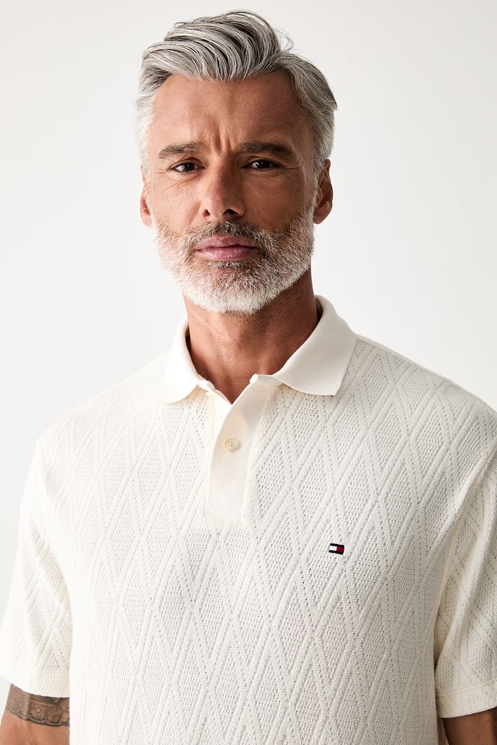 Tommy Hilfiger pletena polo majica za muškarce s lyocellom bež MW0MW43279