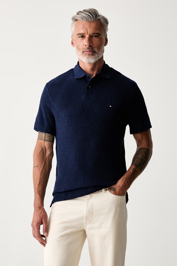 Tommy Hilfiger pletena polo majica za muškarce s lyocellom mornarsko plava MW0MW43279