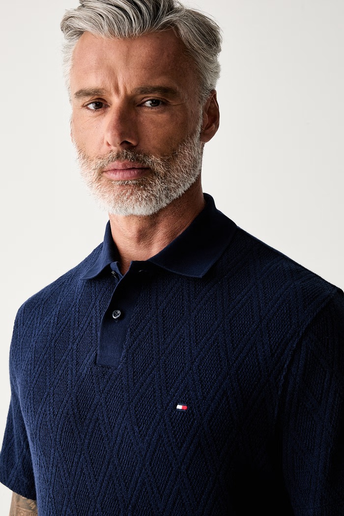 Tommy Hilfiger pletena polo majica za muškarce s lyocellom mornarsko plava MW0MW43279