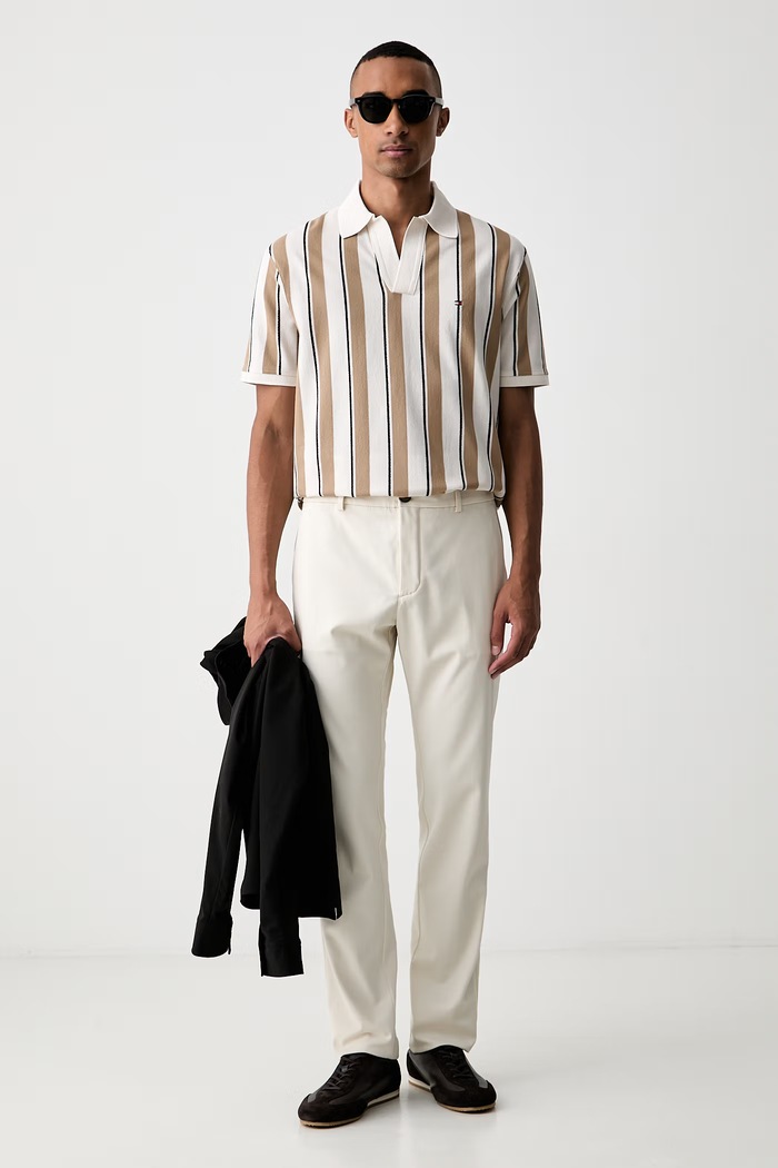 Tommy Hilfiger πόλο ανδρικό βαμβακερό MW0MW43274 μπεζ AW26