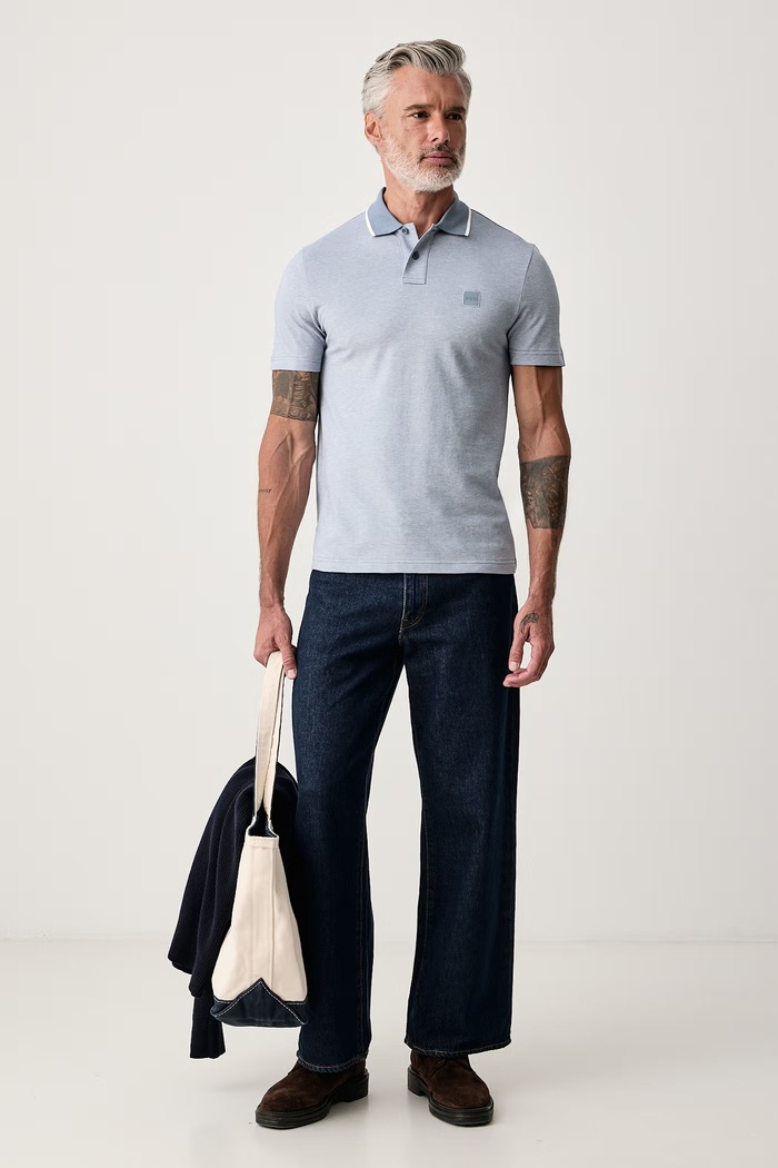 BOSS Orange Polo męskie bawełniane Passerford 50566185 niebieski AW26