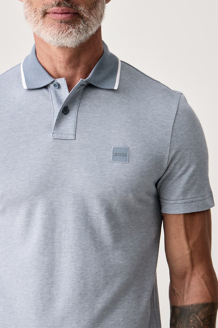 Polo męskie bawełniane Passerford BOSS Orange 50566185 niebieski