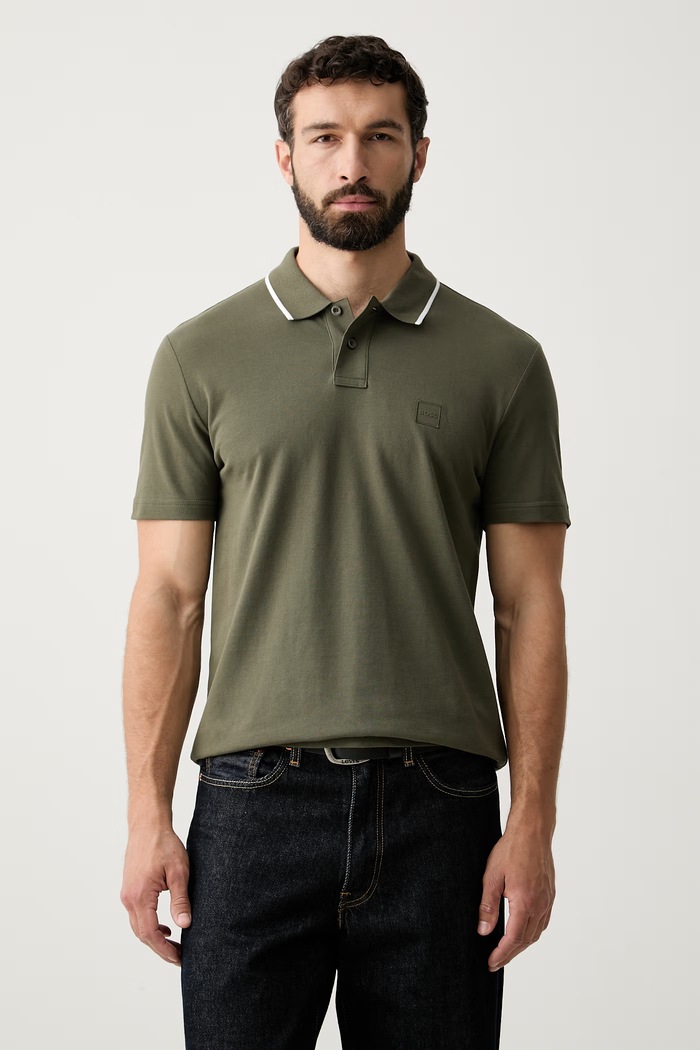 BOSS Orange polo męskie bawełniane Passerford zielony 50566185