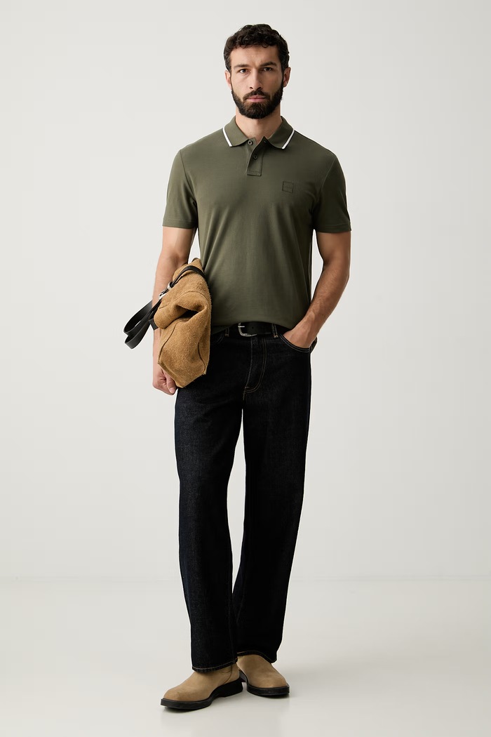 BOSS Orange polo męskie bawełniane Passerford 50566185 zielony AW26