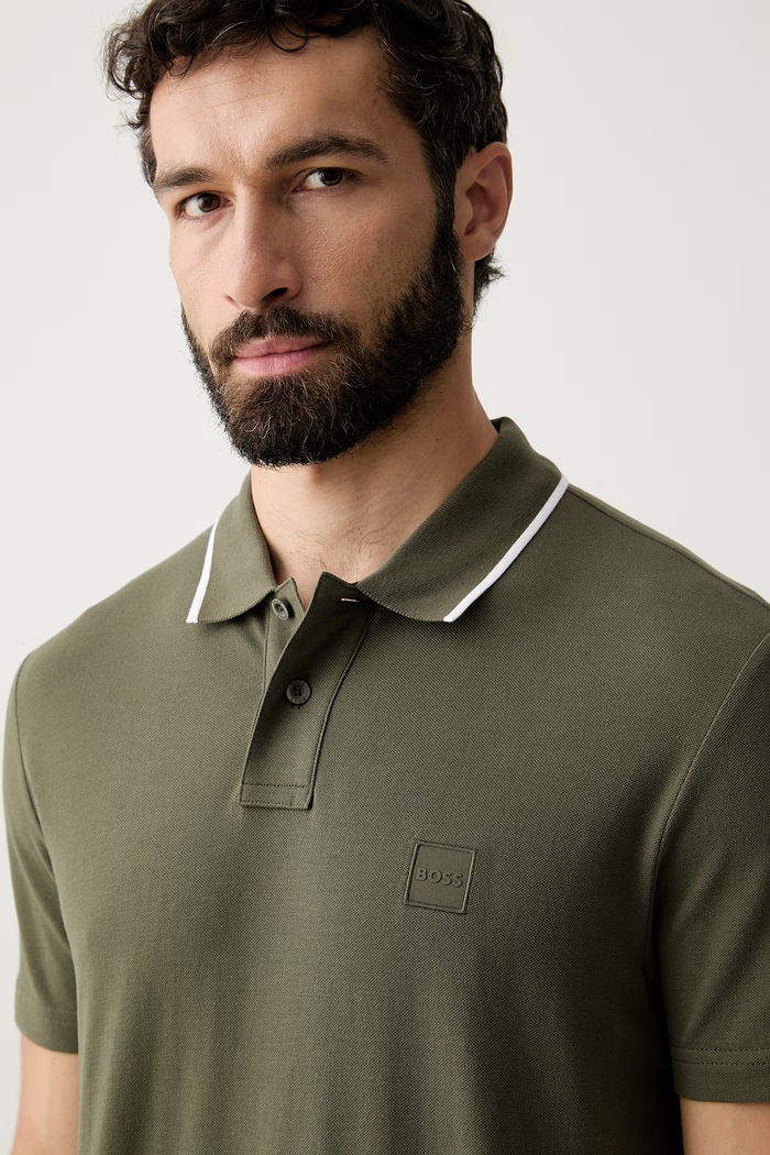 BOSS Orange polo męskie bawełniane Passerford zielony 50566185