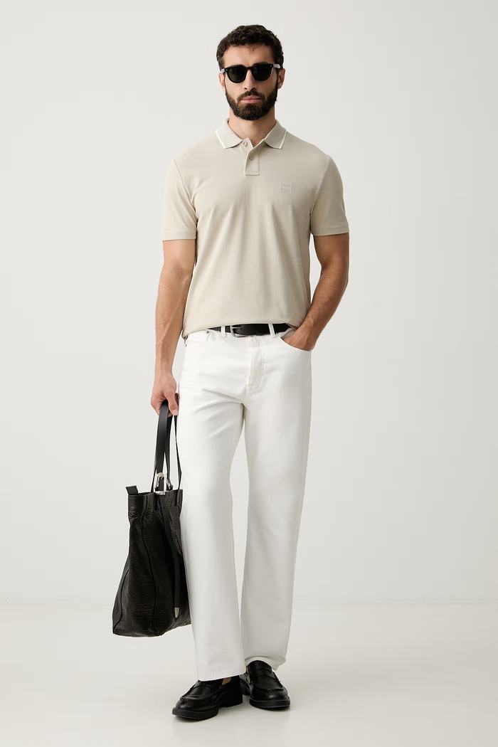BOSS Orange polo męskie bawełniane Passerford 50566185 beżowy AW26