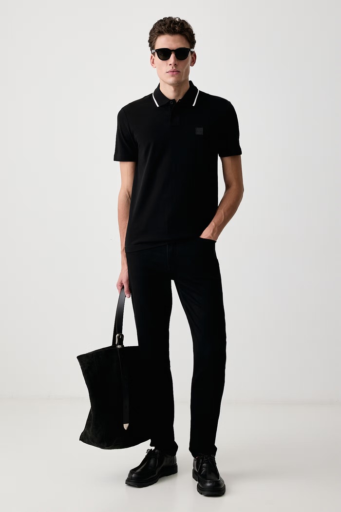 BOSS Orange Polo męskie bawełniane Passerford 50566185 czarny AW26