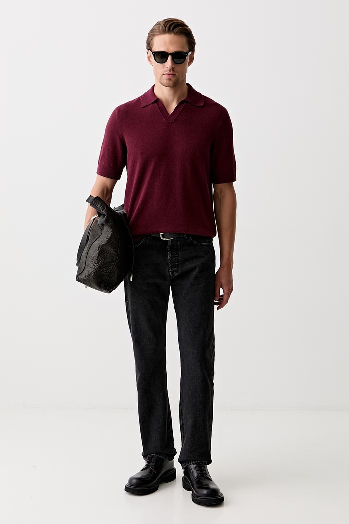 Marc O'Polo polo męskie z bawełną 5000010073 bordowy AW26