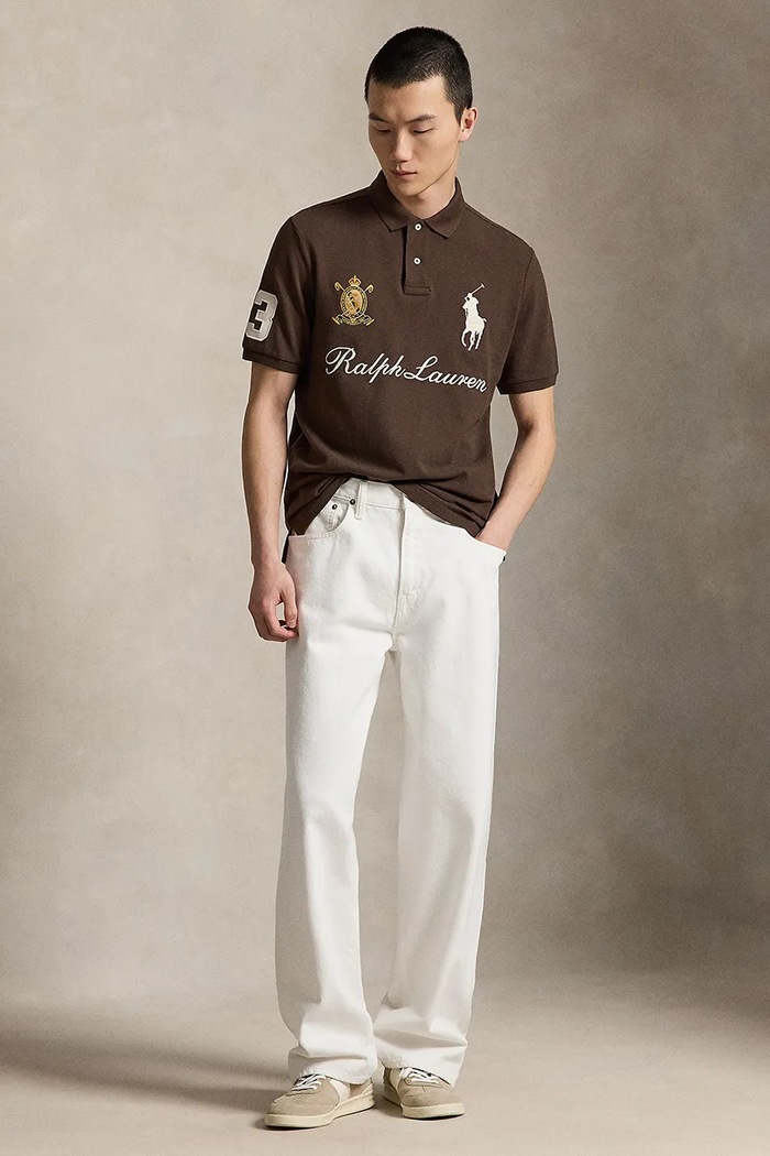 Ρούχα Polo Ralph Lauren πόλο ανδρικό βαμβακερό 710B20009 καφέ