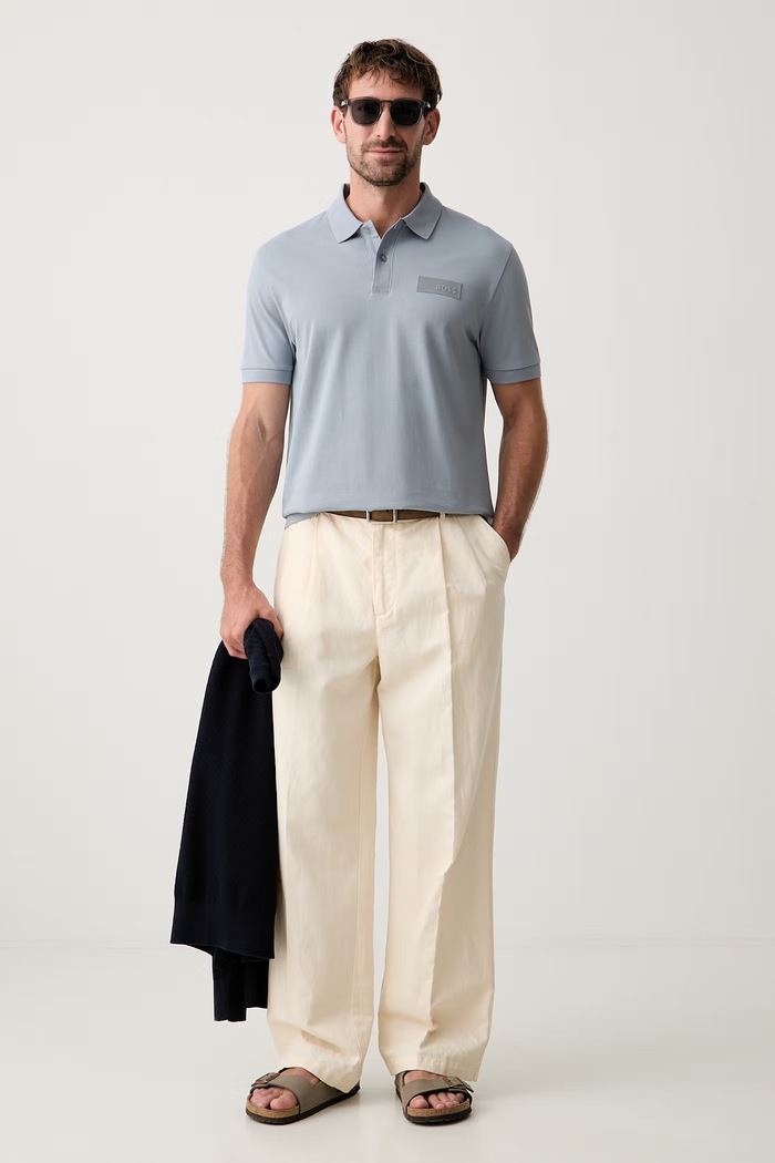 BOSS Green πόλο ανδρικό βαμβακερό Paddy Structure 50565163 μπλε AW26
