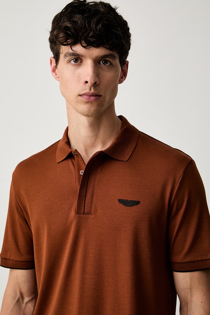 BOSS polo tričko pánske bavlnené BOSS x Aston Martin hnedá 50575003