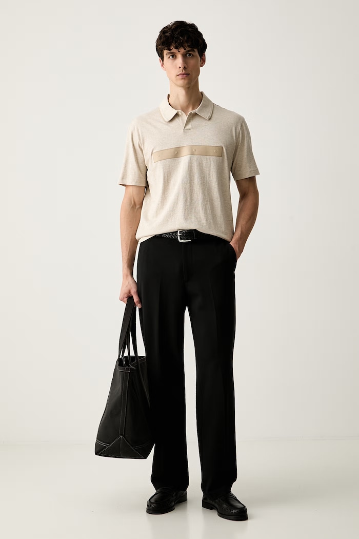 HUGO πόλο ανδρικό βαμβακερό Daliks 50563103 μπεζ AW26