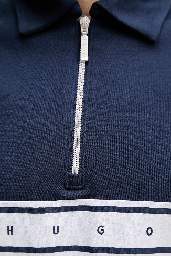 HUGO pánske s bavlnou NAUTIX ZIP POLO 50566157 tmavomodrá