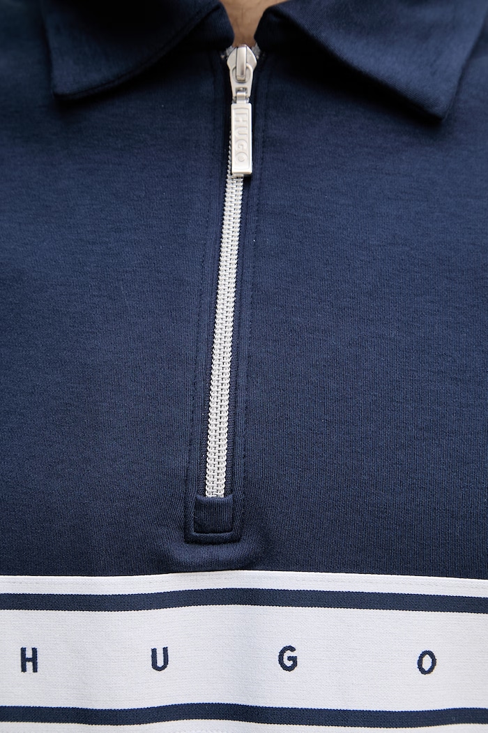HUGO pánske s bavlnou NAUTIX ZIP POLO 50566157 tmavomodrá