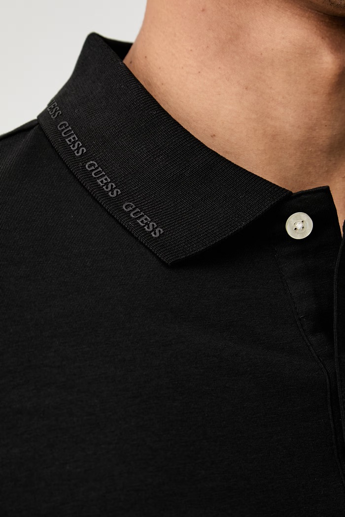 Guess polo majica za muškarce s pamukom crna M6YP66.K4394