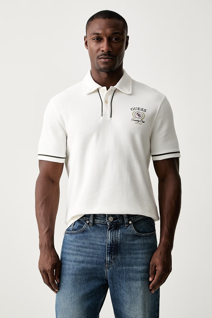 Guess polo męskie bawełniane beżowy M6YP17.K4398
