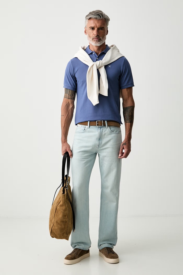 Hackett London polo męskie bawełniane HM5600203 niebieski AW26
