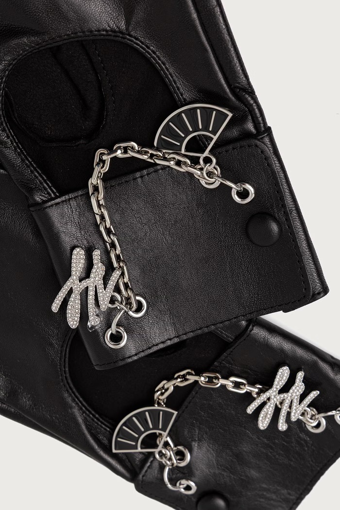Karl Lagerfeld Rukavice bez prstiju za žene od kože B4W33018 crna AW26
