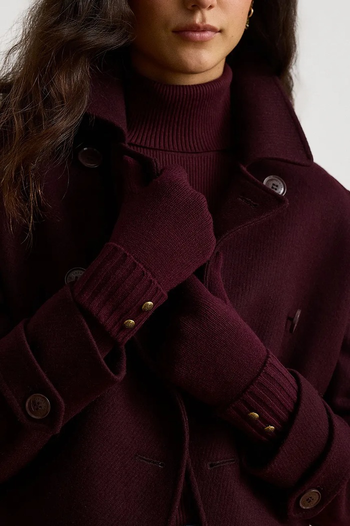 Accesorii Lauren Ralph Lauren Mănuși pentru femei cu amestec de lână 454P04468 burgundia