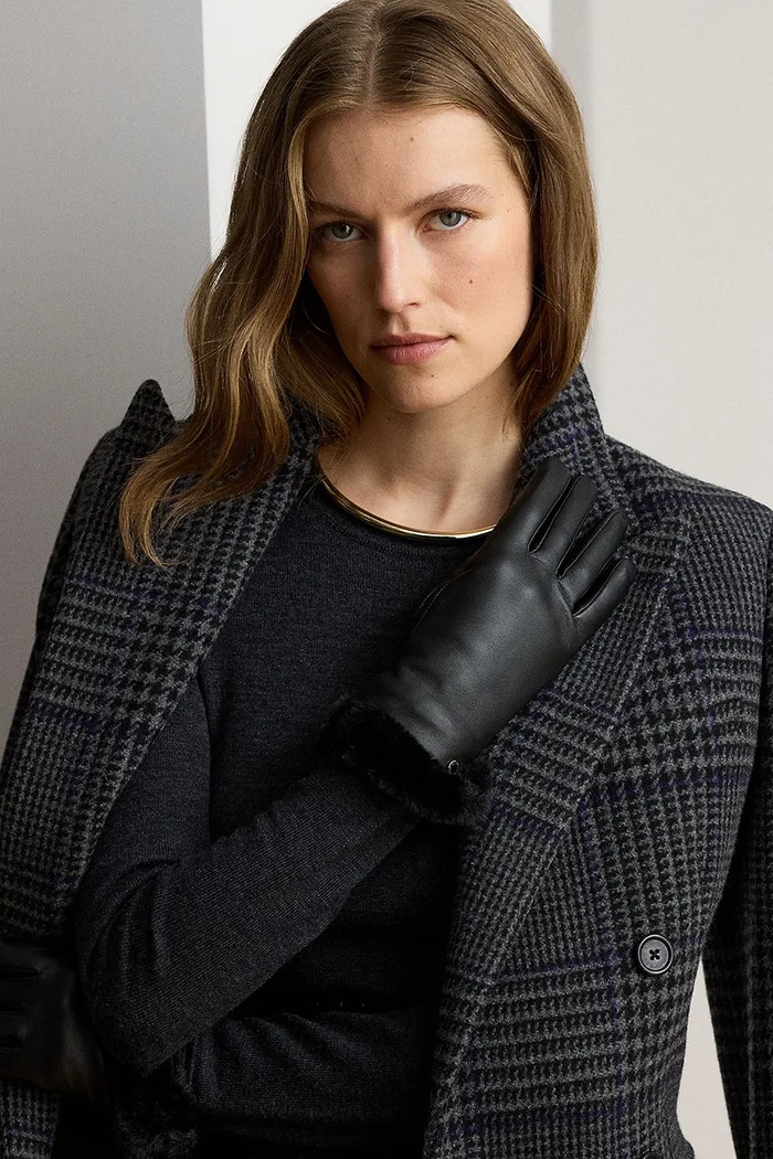 Akcesoria Lauren Ralph Lauren Rękawiczki damskie skórzane 454911342 czarny