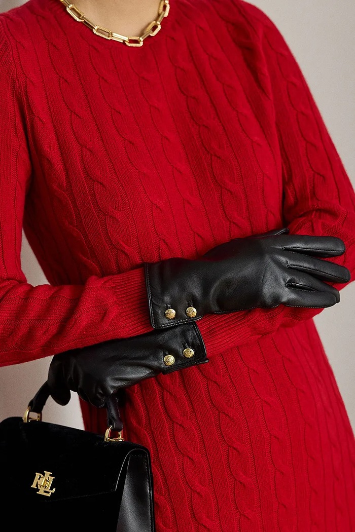 Lauren Ralph Lauren Rękawiczki damskie skórzane 454833083 czarny AW26