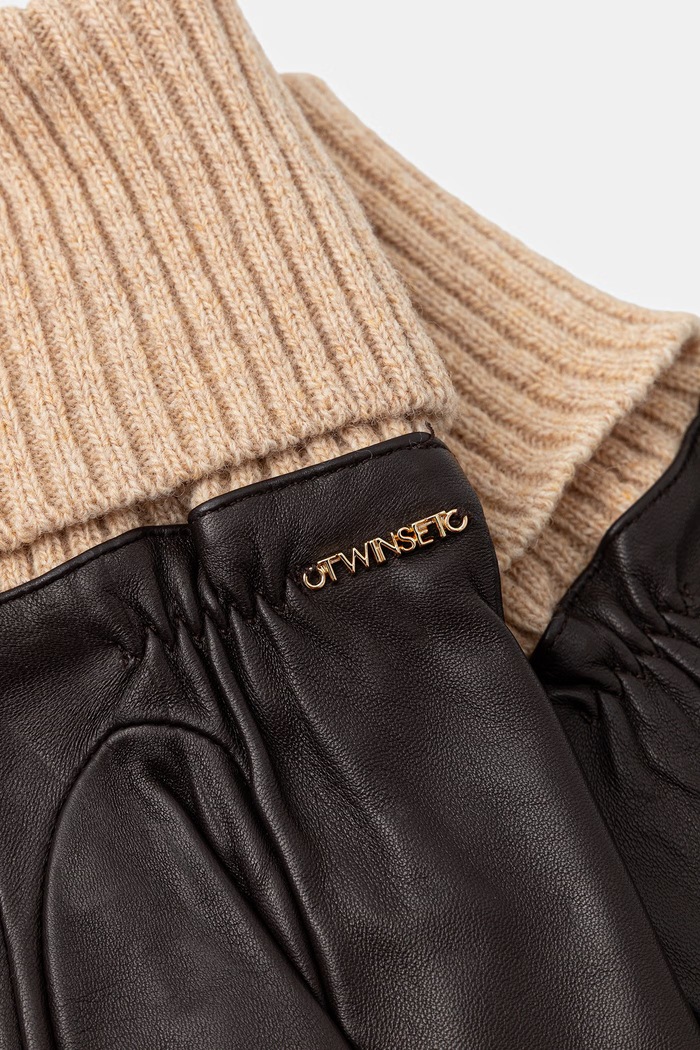 Twinset rukavice za žene kožne 262TA4470 smeđa AW26