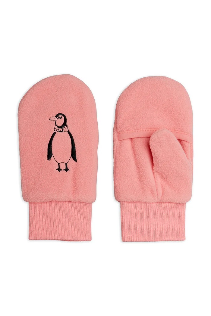 Mini Rodini rękawiczki dziecięce polarowe Penguin różowy 11000357