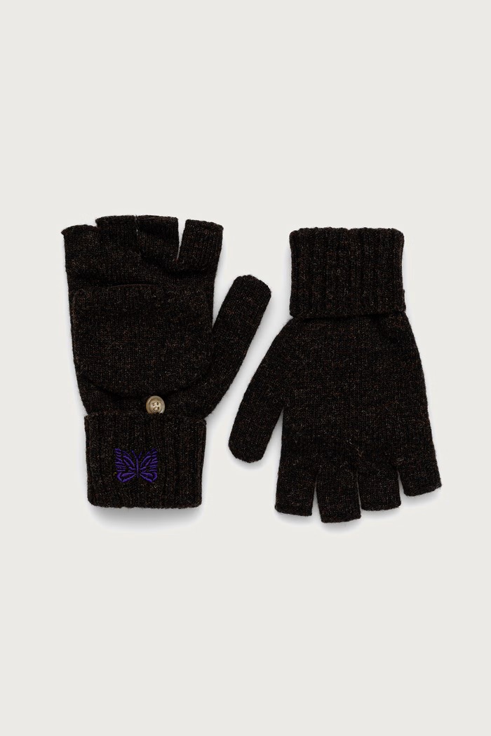 Needles Men's wool mittens brown TY068