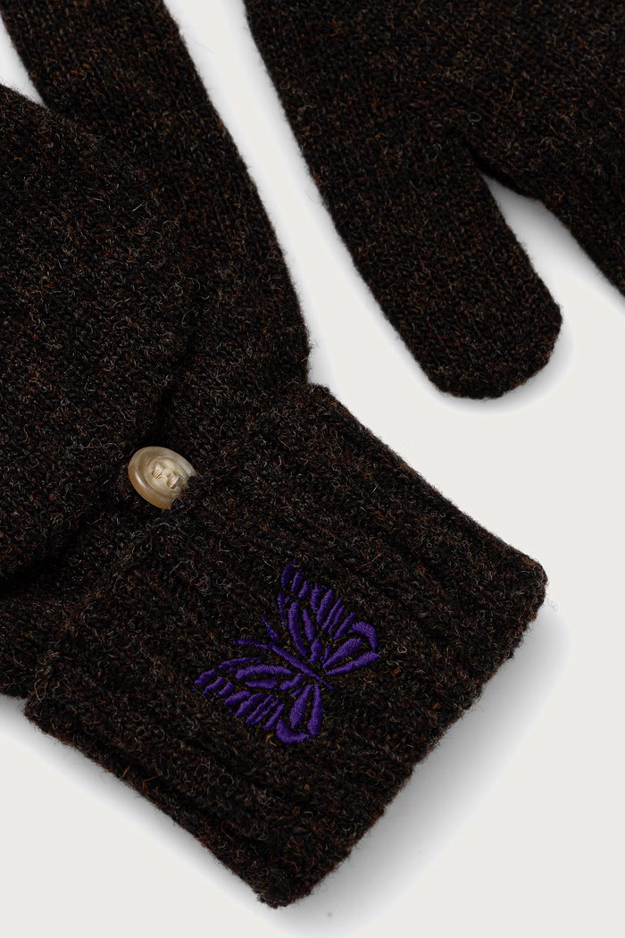 Needles Men's wool mittens TY068 brown AW26