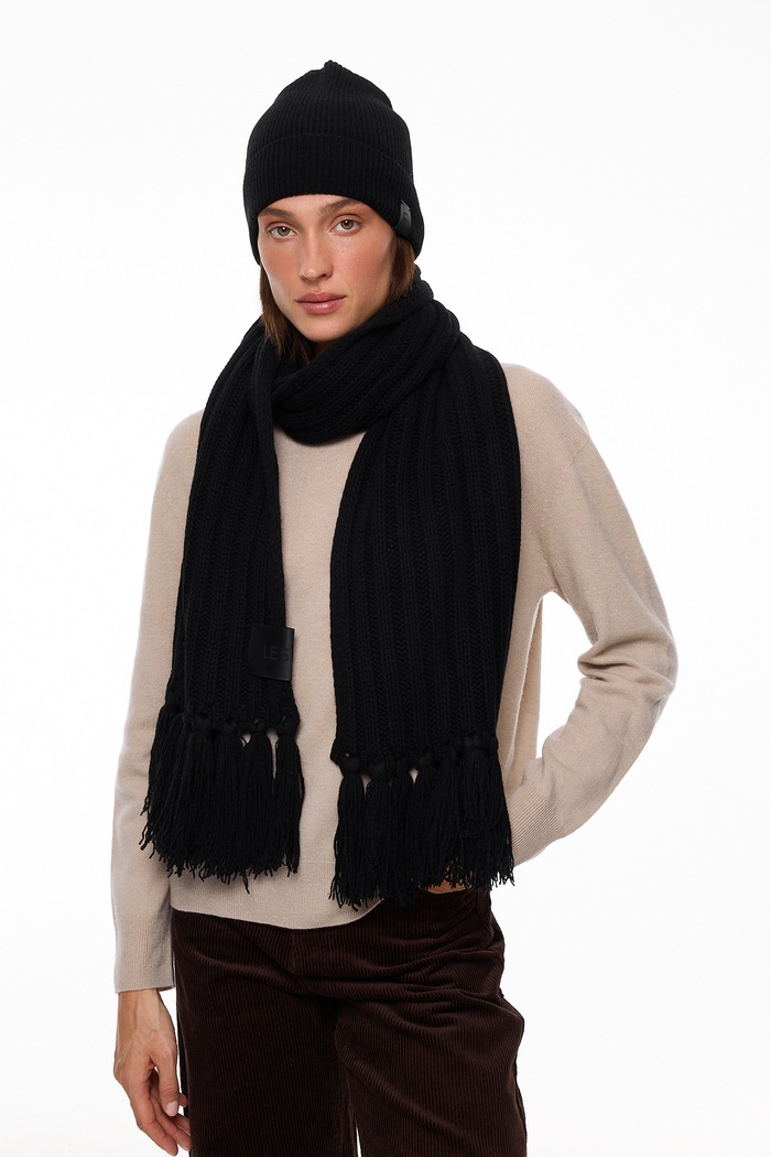 LE SH KA headwear Szalik damski wełniany Black Cashmere Scarf czarny BlackCashmereScarf