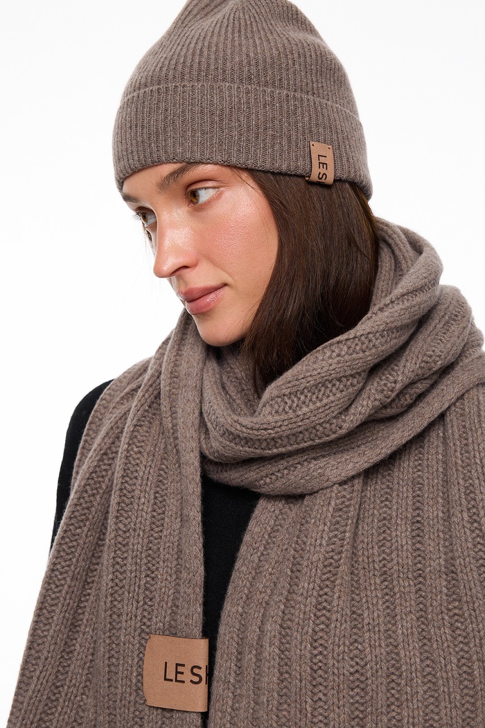 LE SH KA шарф жіночий з додаванням кашеміру Brown Cashnere Scarf LE SH KA headwear BrownCashnereScarf коричневий