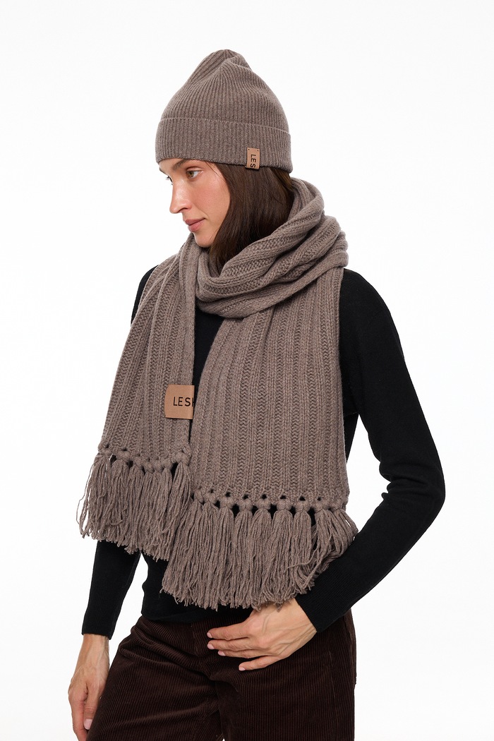 LE SH KA шарф жіночий з додаванням кашеміру Brown Cashnere Scarf LE SH KA headwear коричневий BrownCashnereScarf
