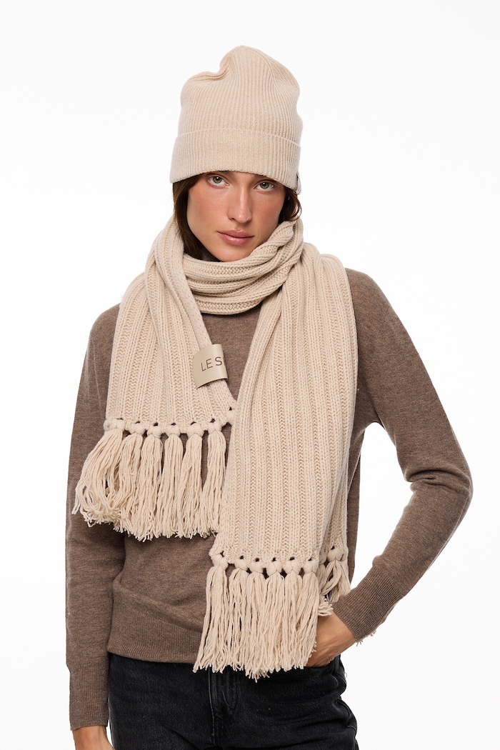 LE SH KA headwear Kratki šal za žene s dodatkom kašmira Beige Cashnere Scarf bež BeigeCashnereScarf