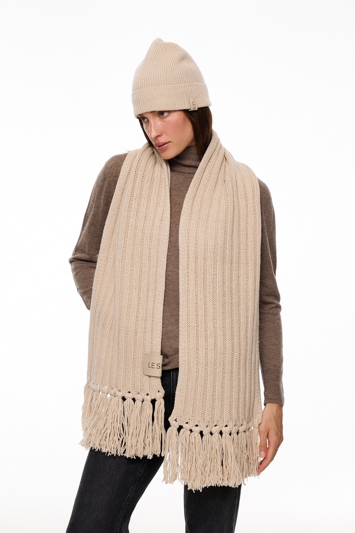 LE SH KA шарф жіночий з додаванням кашеміру Beige Cashnere Scarf LE SH KA headwear BeigeCashnereScarf бежевий