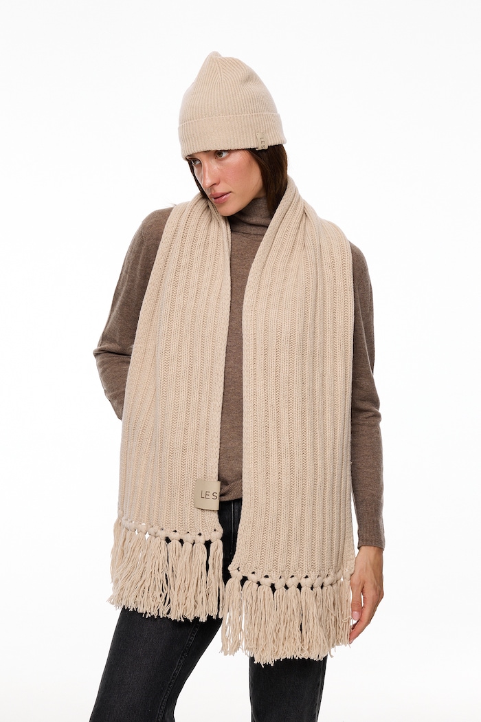 Kratki šal za žene s dodatkom kašmira Beige Cashnere Scarf LE SH KA headwear BeigeCashnereScarf bež