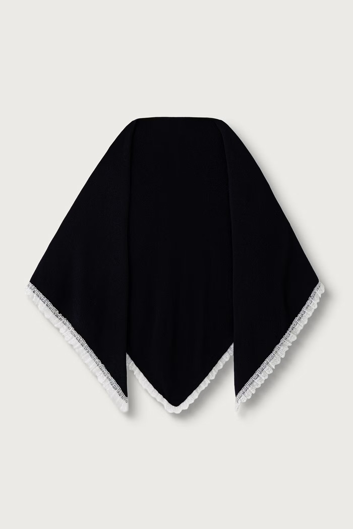 GANNI Triangular Scarf XXL szalik wełniany damski granatowy B3020272