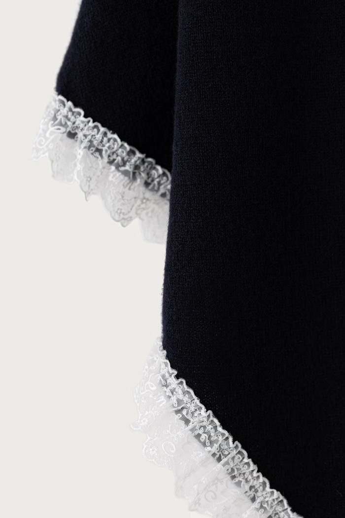 GANNI Triangular Scarf XXL szalik wełniany damski B3020272 granatowy AW26