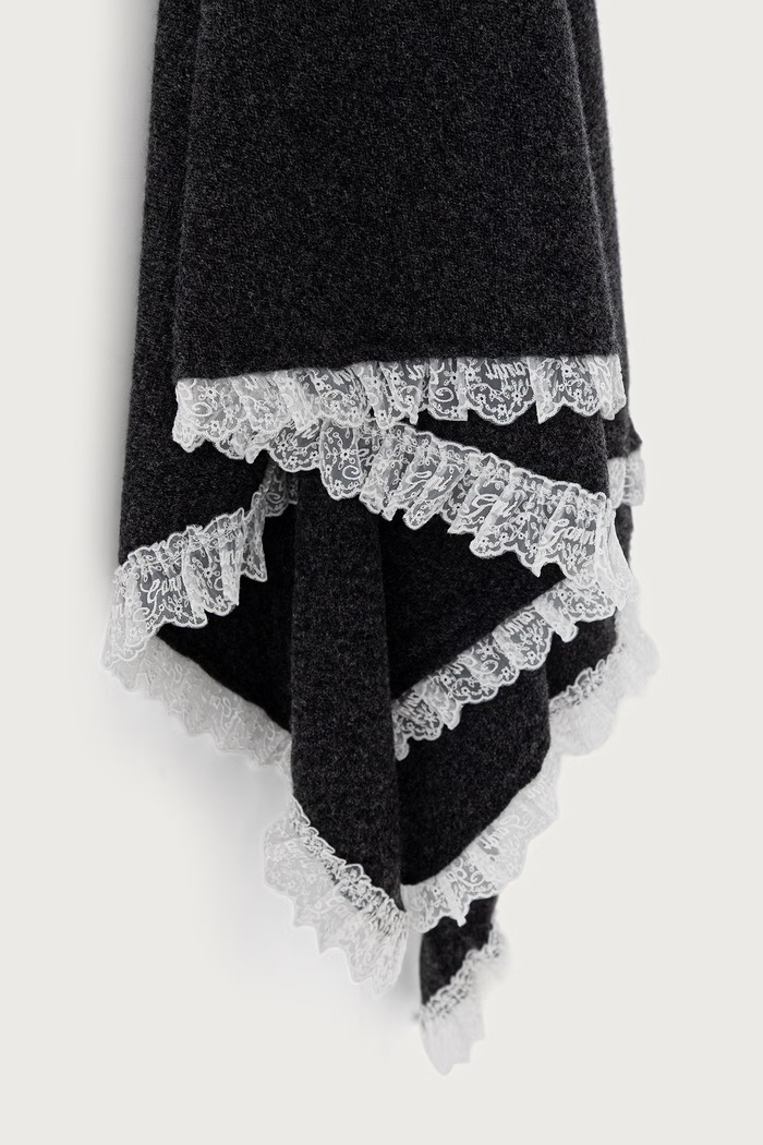 GANNI Triangular Scarf XXL szalik wełniany damski B3020272 szary AW26