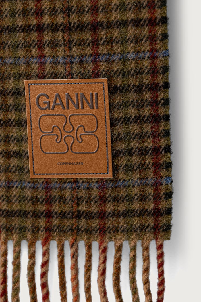 GANNI Szalik wełniany damski B3020266 brązowy AW26