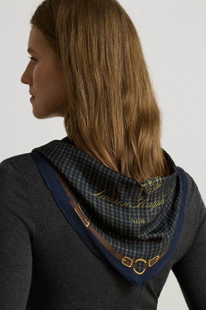 Lauren Ralph Lauren Apaszka damska jedwabna 454P23564 granatowy AW26