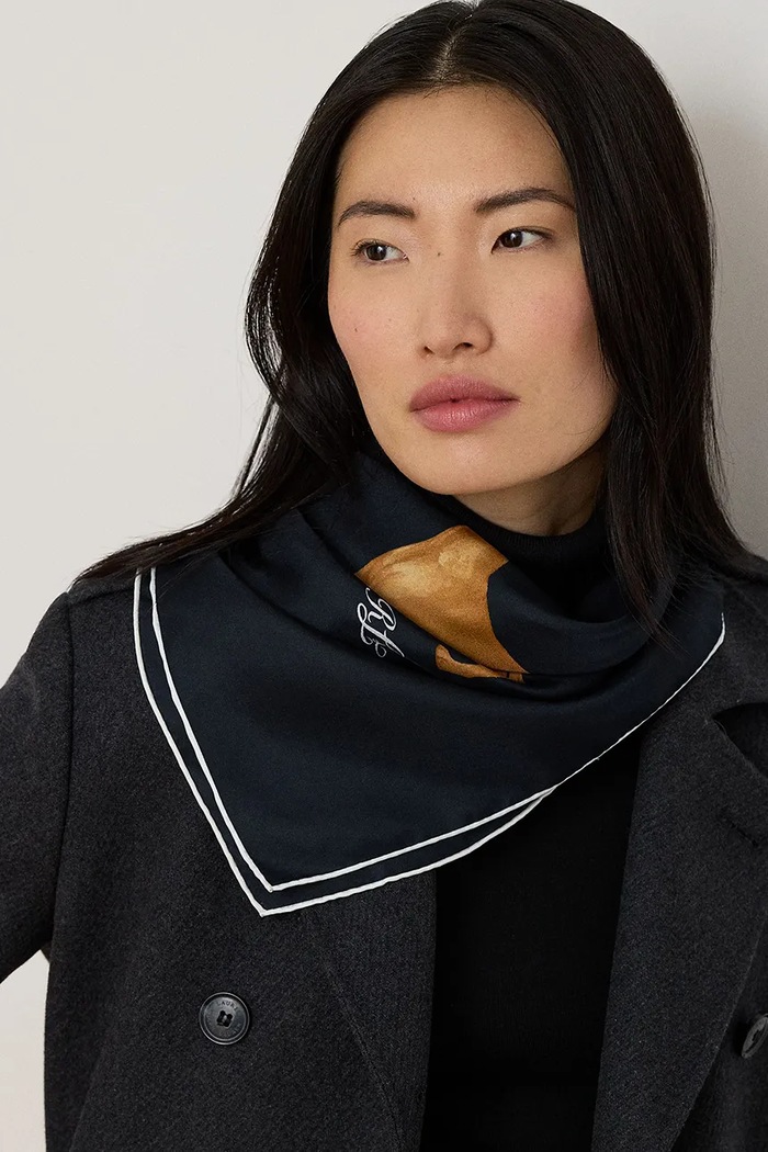 Akcesoria Lauren Ralph Lauren Apaszka damska jedwabna 454P23553 granatowy
