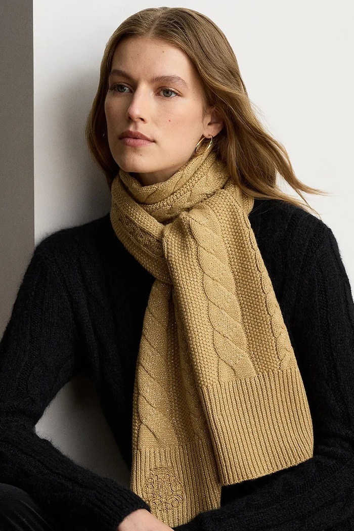 Akcesoria Lauren Ralph Lauren Szalik damski z wełną 454P23550 beżowy