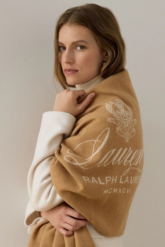 Αξεσουάρ Lauren Ralph Lauren Σάλι γυναικείο από πρόσμιξη μαλλιού 454P23510 καφέ