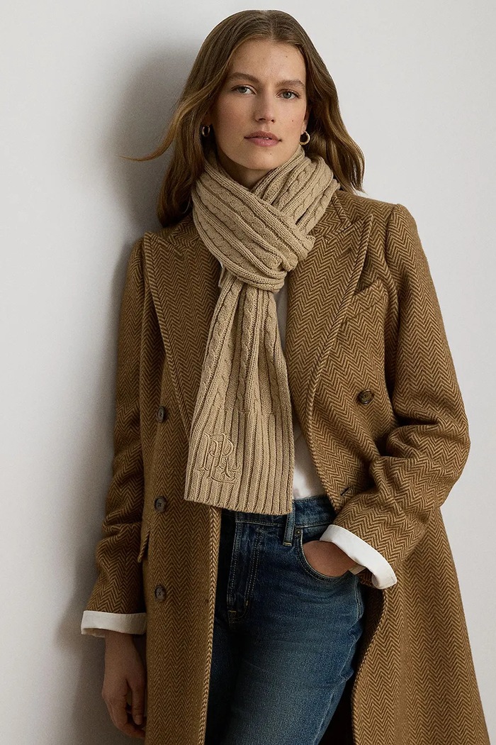 Szalik damski z dodatkiem wełny Lauren Ralph Lauren 454P23506 beżowy