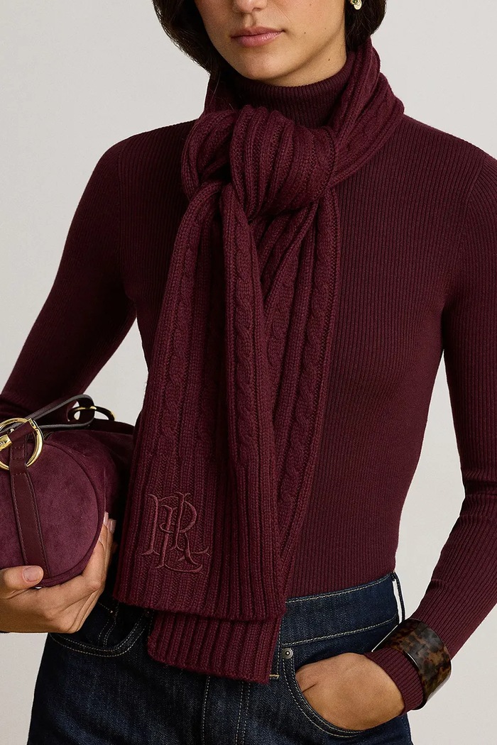 Szalik damski z dodatkiem wełny Lauren Ralph Lauren 454P23506 bordowy