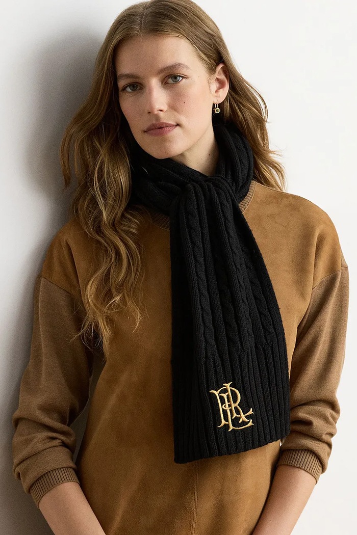Szalik damski z dodatkiem wełny Lauren Ralph Lauren 454P23506 czarny