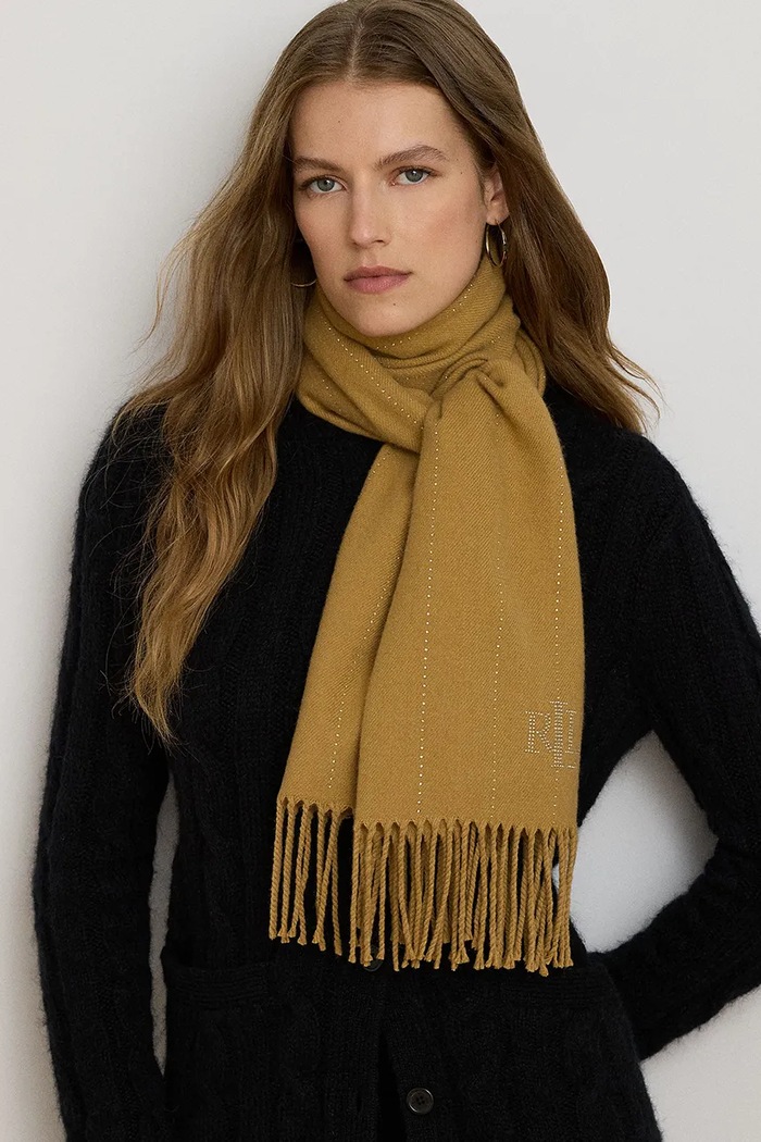 Akcesoria Lauren Ralph Lauren Szalik damski z dodatkiem wełny 454P04453 brązowy